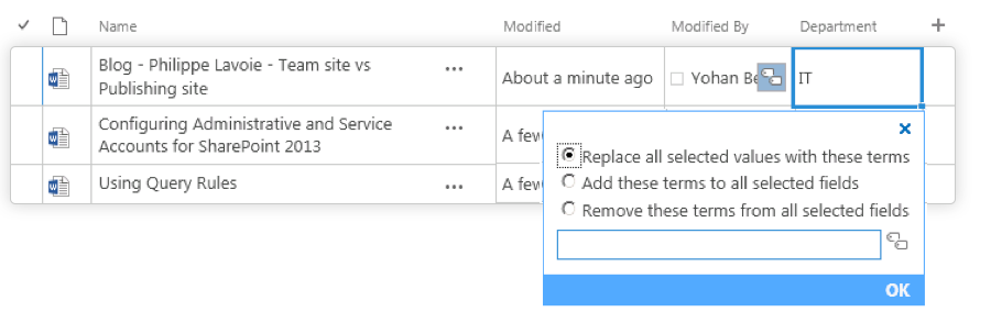 Metadata Picker in Datasheet view