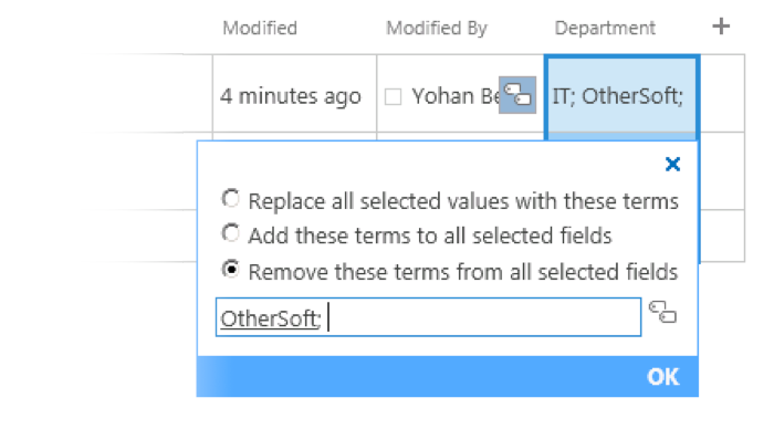 Metadata Picker in Datasheet view