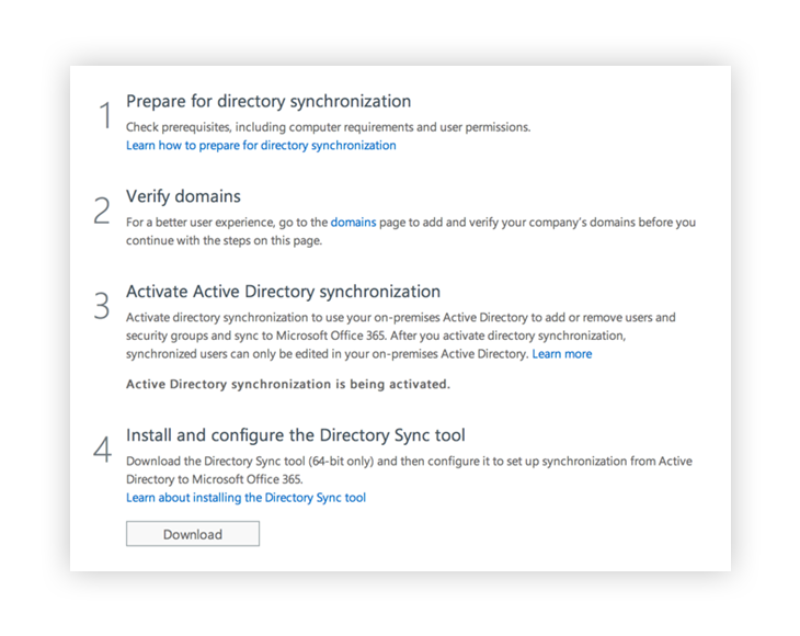 The first steps for your Active Directory Synchronization