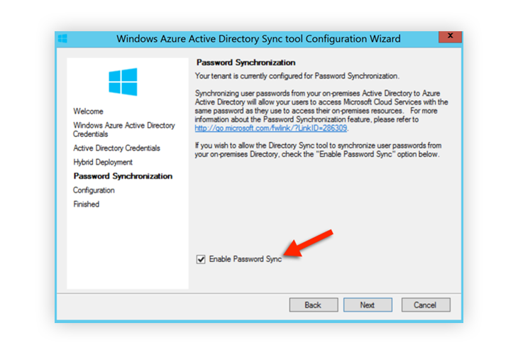 Window Azure Active Directory Sync Enable Password