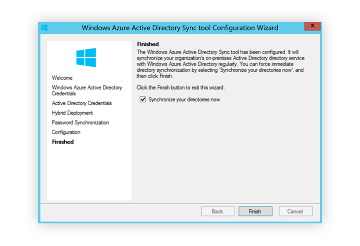 Window Azure Active Directory Sync Finished first installation