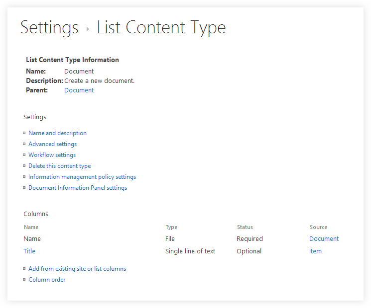 Settings List Content Types in SharePoint