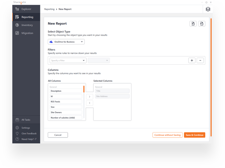 Creating a custom report in Sharegate