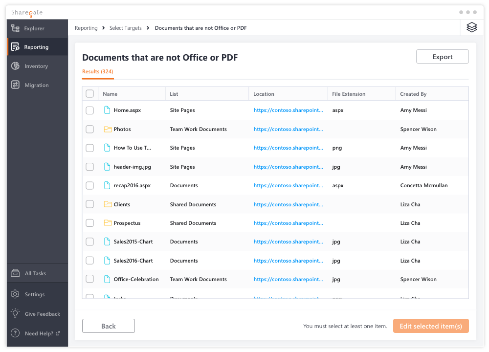 Documents with a specific file extension report results