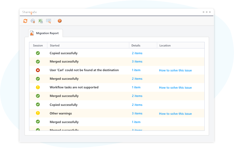 Sharegate logs every sucessful move, warning or error that occurs during your migration