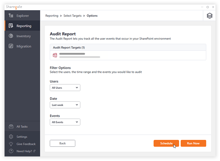 Schedule and automate reports in Sharegate