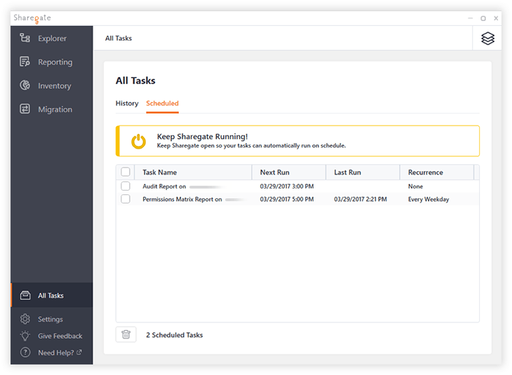 Keep Sharegate running when a task is scheduled