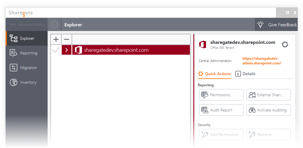 Sharegate Explorer before