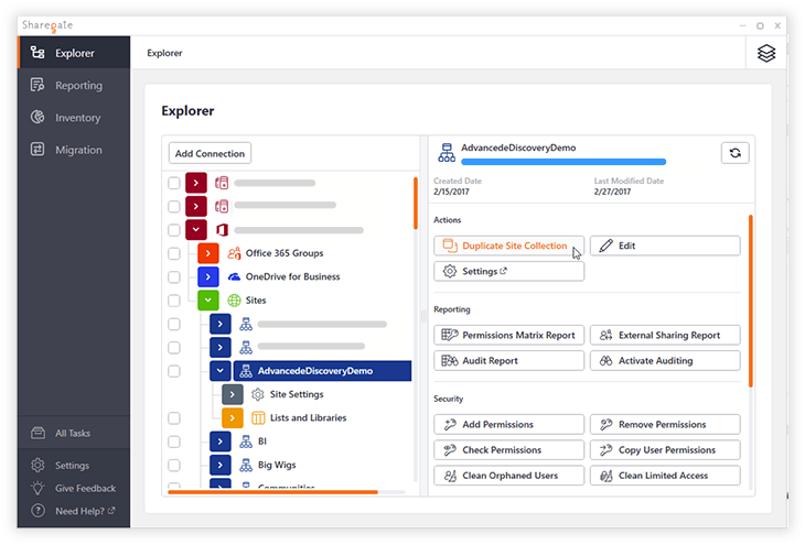 Duplicate a site collection from the Sharegate explorer