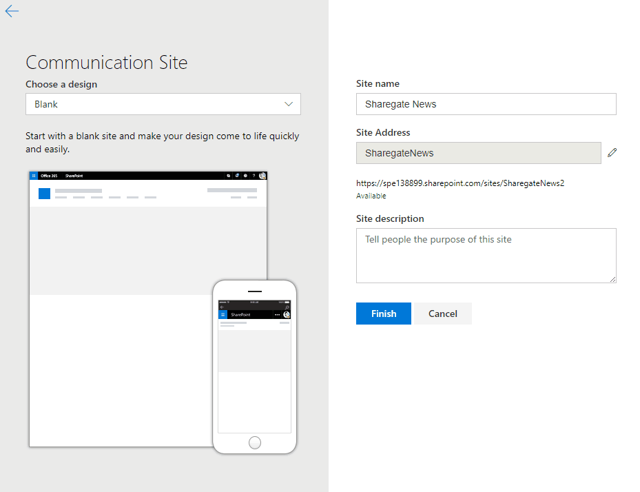 Choosing a Communication site layout in SharePoint Online
