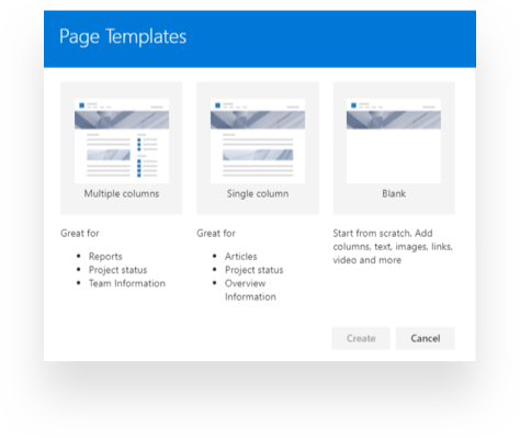 Page templates for Communication sites in SharePoint Online