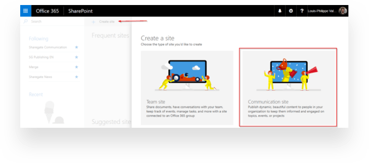 Creating a Communication site in SharePoint Online
