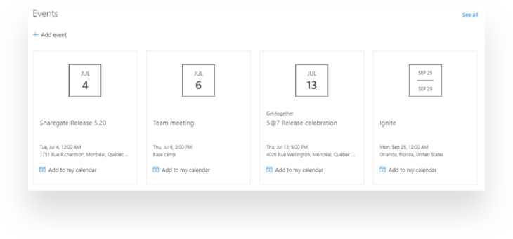 Events web part for Communication Sites in SharePoint Online