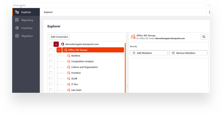 List and identify your Office 365 Groups in our Explorer before migrating.