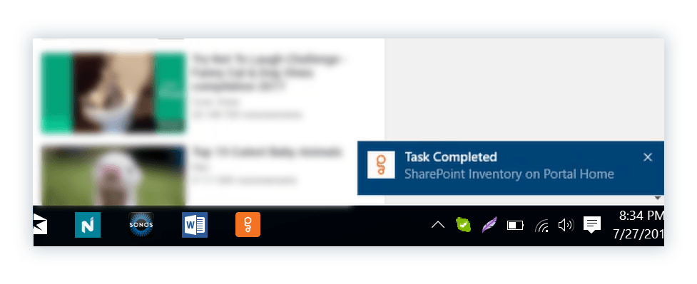Sharegate notifications on the Windows taskbar