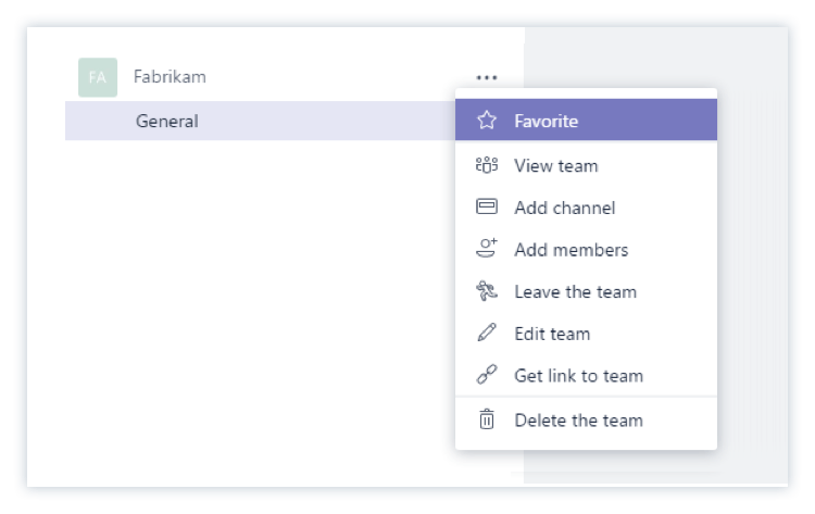 Favourite channels in Microsoft Teams