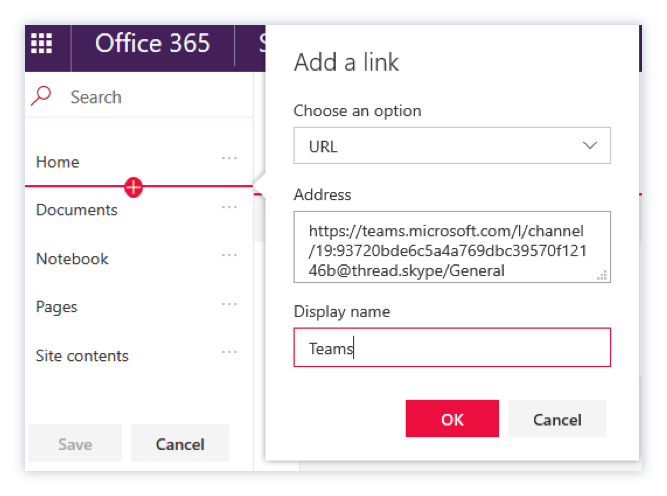 Adding Microsoft Teams quick link in SharePoint