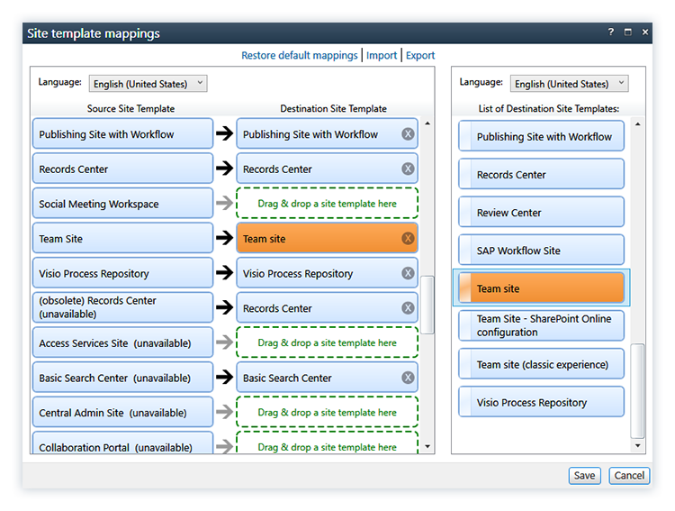 Map Site Templates in Sharegate