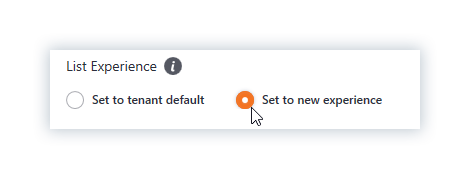 Select default or set to new experience