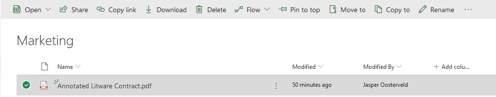 Microsoft SharePoint Action Bar with Documents
