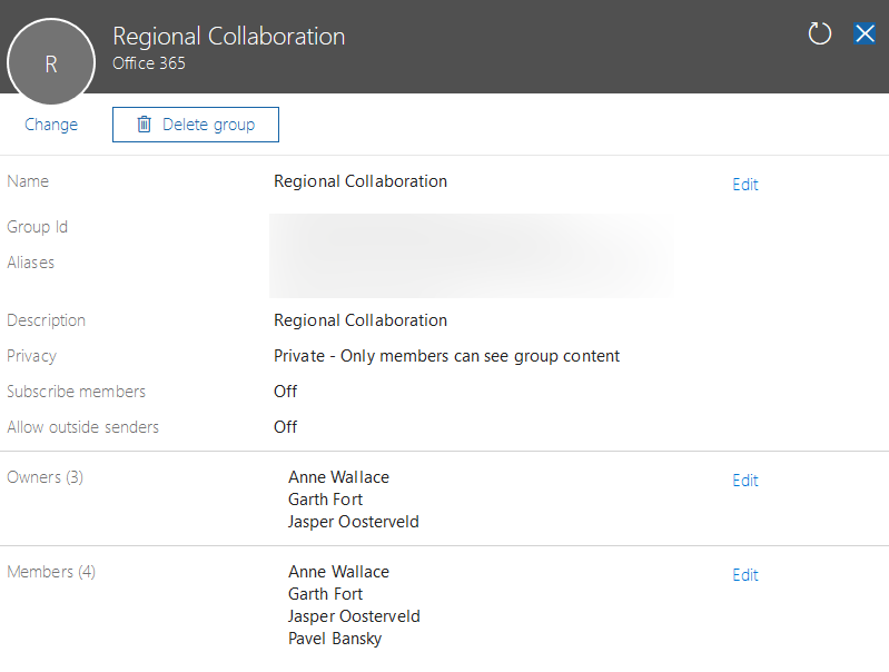 Office 365 admin center group
